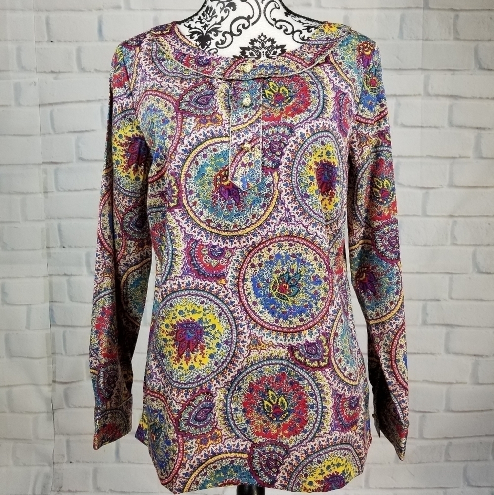 Talbots size 10 geo print popover long sleeve top